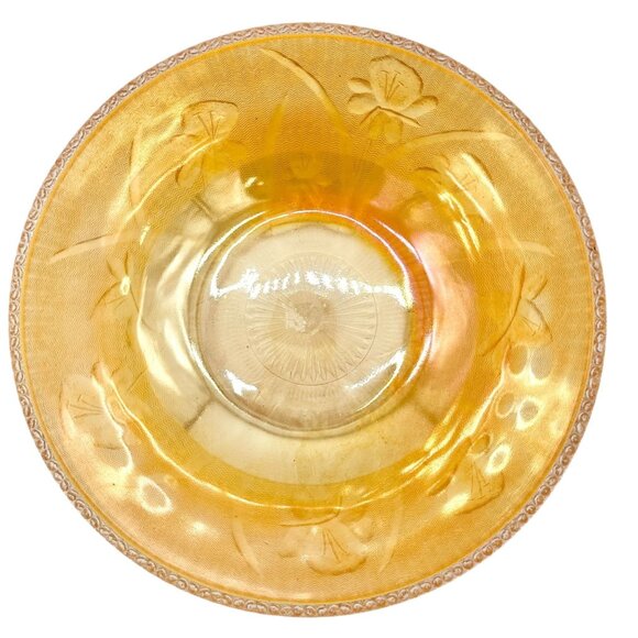 Jeannette Iris & Herringbone Marigold Bowl 8 inch Carnival Glass - Picture 3 of 6